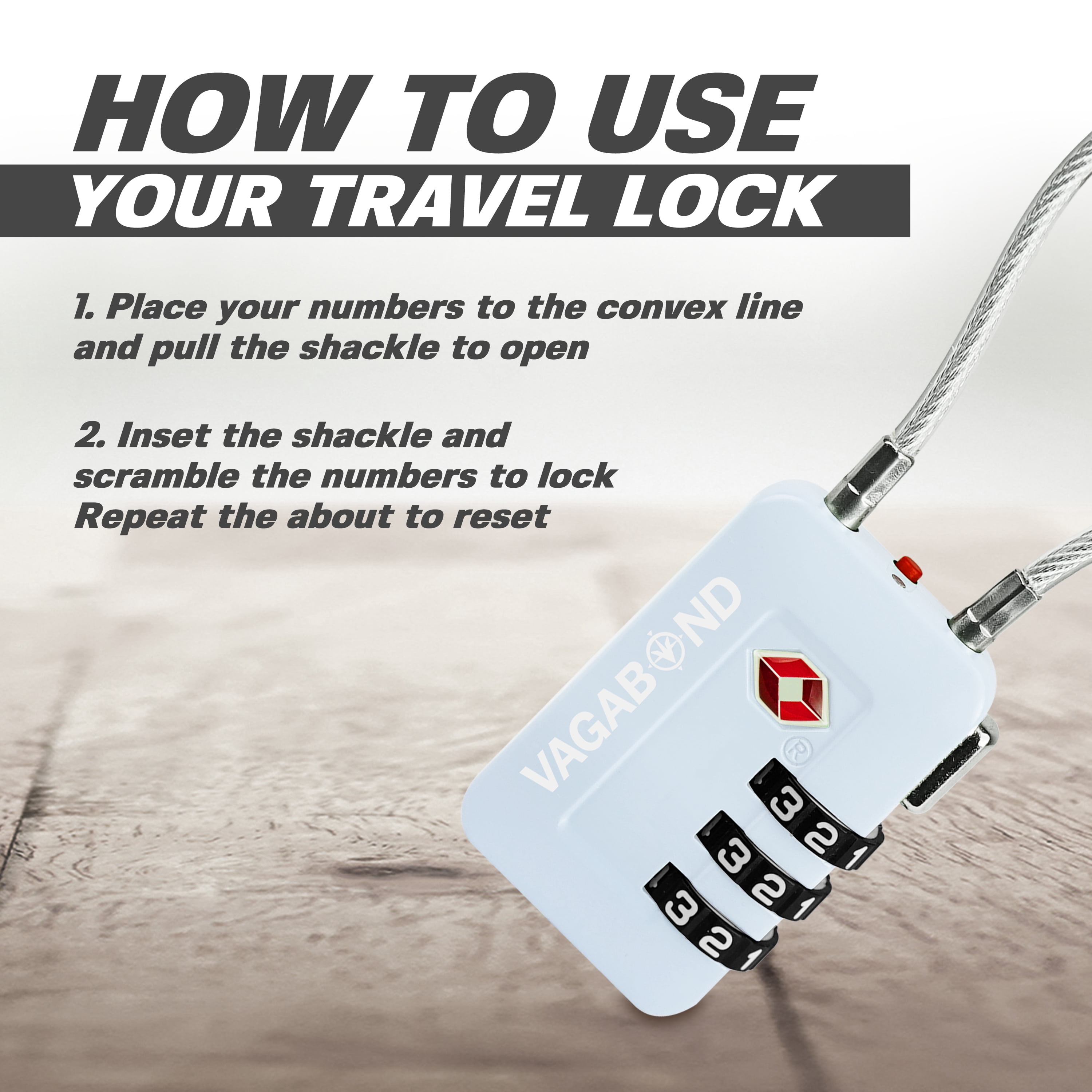 VAGABOND TSA Accepted Luggage Travel Lock 3 Digit Combination Keyless Resettable Suitcase Steel Cable Lock with Zinc Alloy Body Blue 2 Pack