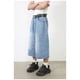 thumbnail image 1 of Pantalones cortos vaqueros holgados estilo Y2k para mujer, color negro, con pierna ancha, cintura alta, lavado oscuro, hasta la rodilla, informales, 1 of 6