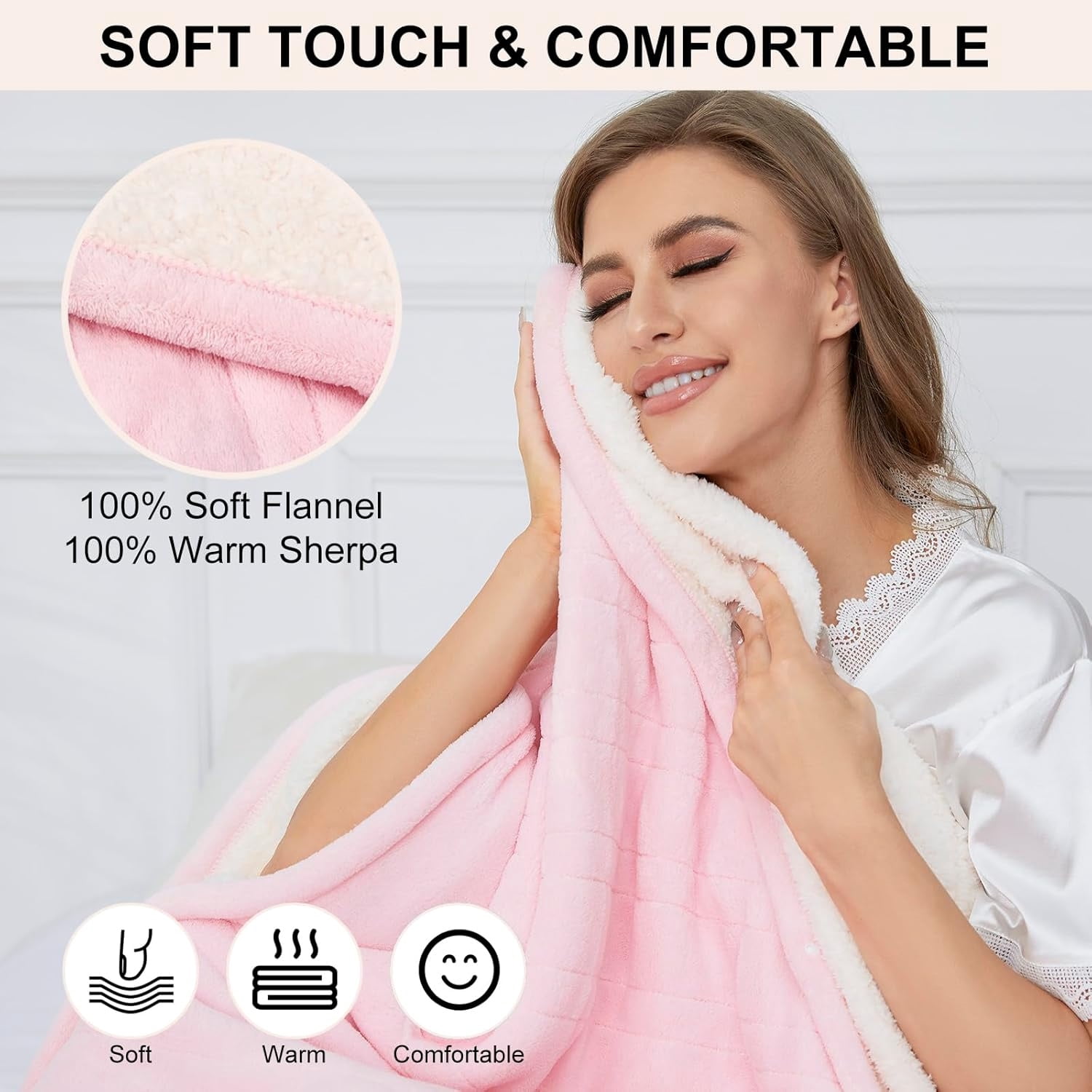 Electric Heated Throw Blanket 50"x60" Pink Machine Washable 6 Heat Settings 4 Hours Auto Off Overheat Protection for Home Office Use