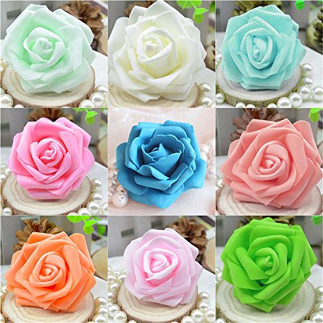 Langgg Pack of 50 Artificial Bionic Flowers PE Foam Simulation Roses Fake Flower Decorations Wedding Party Engagement Presents Rose Red