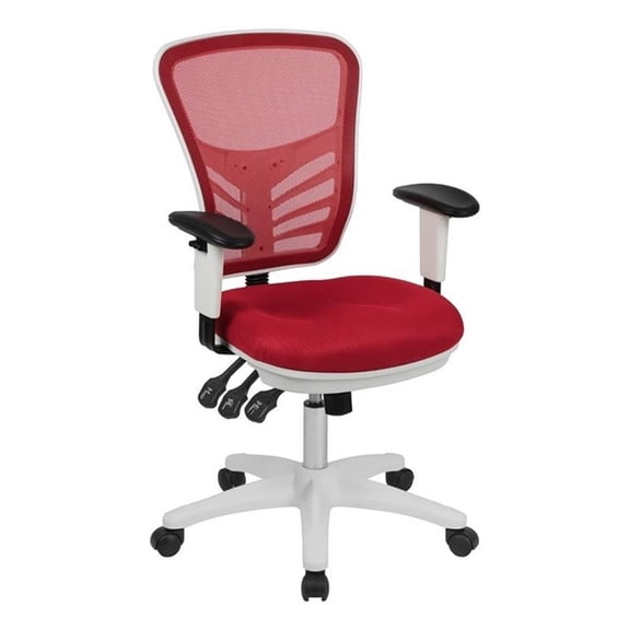 Scranton & Co Contemporary Mesh Fabric Mid Back Executive Swivel Chair in Red