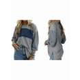 thumbnail image 2 of Women Long Sleeve Tops Oversized Trendy Round Crew Neck Casual Color Block Womens Shirts Blouses Blue-Gray XXL, 2 of 7
