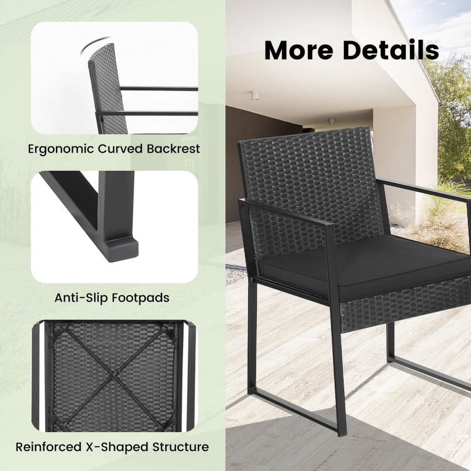 Aimee Lii 3 Pieces Patio Wicker Furniture Set with Coffee Table, Outdoor Patio Set, Black Aimee Lii 3 Pieces Patio Wicker Furniture Set with Coffee Table, Outdoor Patio Set, Black