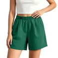 thumbnail image 6 of Costeam Womens Summer Linen Casual Shorts Solid Color Loose Fit Straight Hem with Side Pockets Elastic Waist Lightweight Breathable Soft Relaxed Fit Short Bottoms, 6 of 6