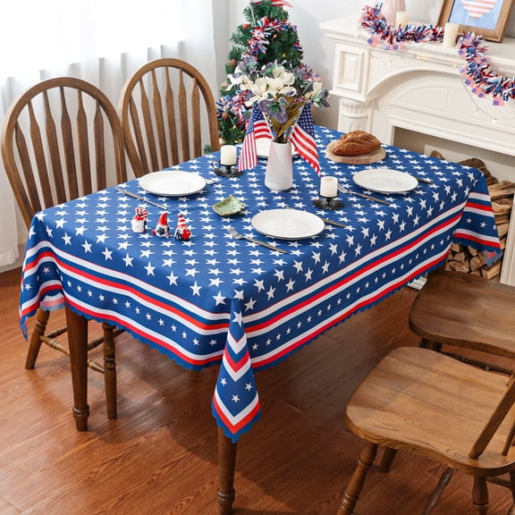 YIBAGA 4th of July Tablecloth, USA 250th Anniversary Tablecloth, Memorial Independence Day Patriotic Home Decor, 60 x 84 inch, Polyester