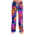 thumbnail image 2 of IYYVV Halloween Pajamas Cute Pumpkin Ghost Drawstring Palazzo Cozy Comfortable Pj Pants Halloween Sleepwear 2026 Purple 3XL, 2 of 6