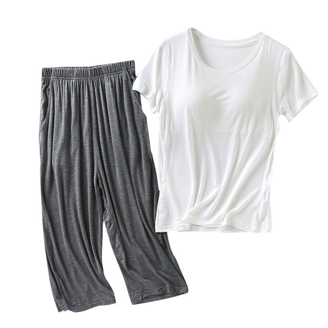 Birdeem Blouses pour Femmes Ensemble de Vêtements de Maison à Col Rond Manches Courtes avec Coussin de Poitrine et Shorts