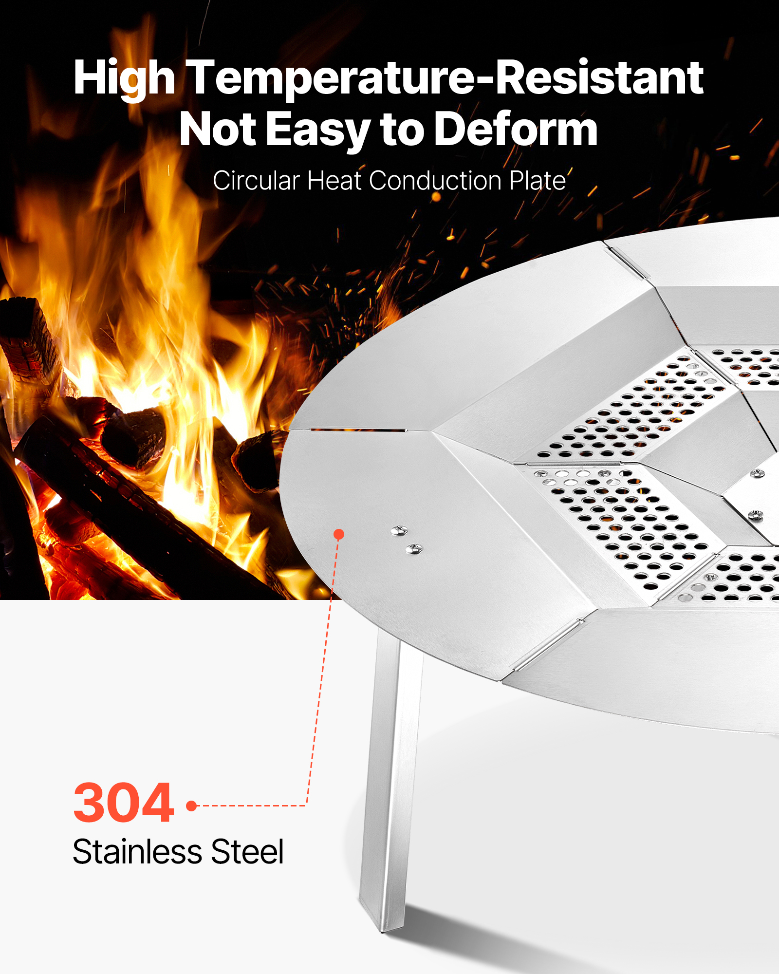 VEVOR Fire Pit Heat Deflector for Solo Stove Yukon, 27 inch Bonfire Round for Wood Burning Fire Pit, 304 Stainless Steel Heat Diffuser, Detachable Burner Cover Camping Accessories