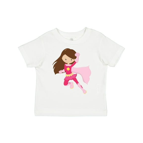 Inktastic Superhero Girl, Cute Girl, Brown Hair, Pink Cape Girls Toddler T-Shirt
