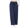thumbnail image 7 of SWQZVT Womens Pants Waffle Wide Leg Casual Pants for Women Loose Drawstring Lounge Pants Dark Blue Ladies Knit Comfy Pant M, 7 of 7