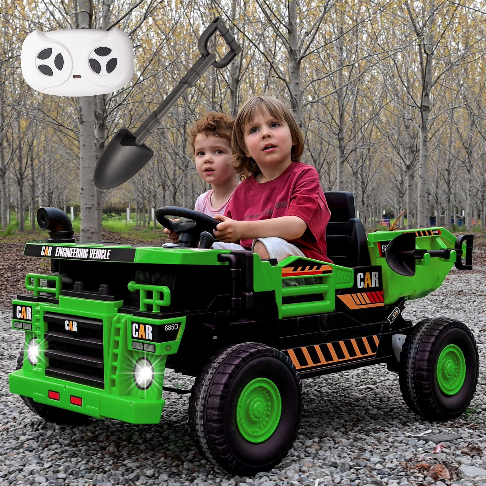 FINITO 12V 10Ah Ride on Tor for Toddlers, Powerful 4 Wheels Electric Dump Truck, 2 Seater Kids Ride on Car w/Parent Remote Control, Music Bluetooth, Green