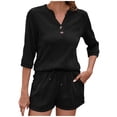 thumbnail image 2 of Htigea Pajamas for Women Short Sleeve Tops with Shorts Pajama Set 2 Piece Lounge Sets Soft Pjs with Pockets Sale Black,S, 2 of 7