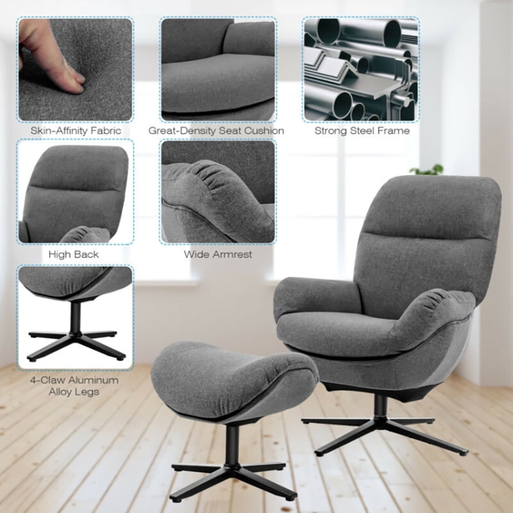 Finihen Leather Soft Upholstered Recliner with Ottoman Footrest, 360° Swivel Leather Lounge Chair with Ottoman and Thick Footstool, for Living Room, Bedroom, Gray Finihen Leather Soft Upholstered Recliner with Ottoman Footrest, 360° Swivel Leather Lounge Chair with Ottoman and Thick Footstool, for Living Room, Bedroom, Gray
