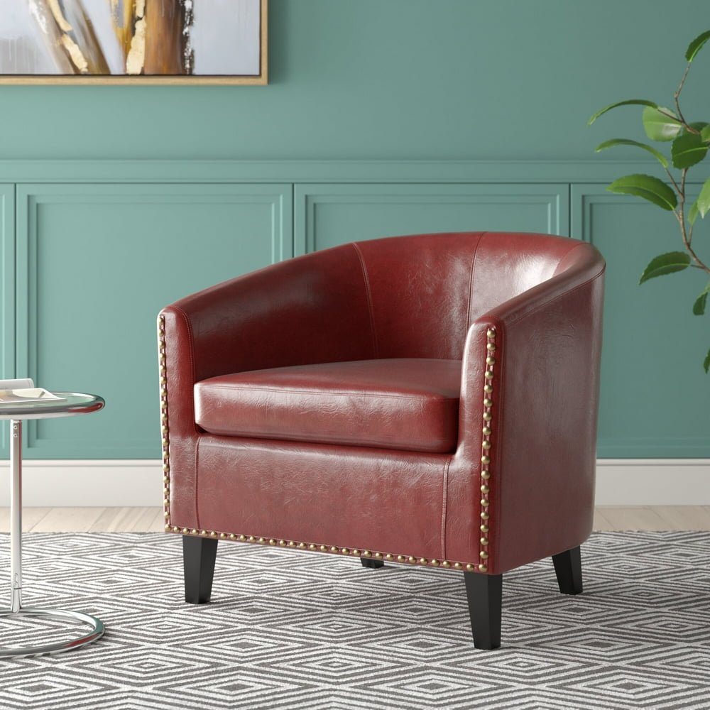 BELLEZE Modern Nailhead Trim Upholstered Tub Barrel Accent Chair Faux
