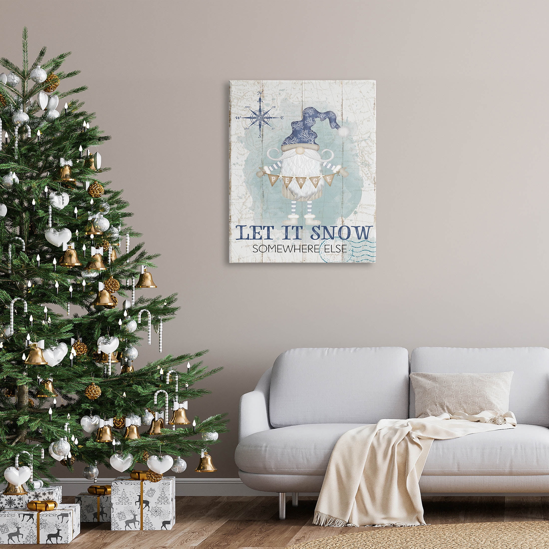 Stupell Industries Let It Snow Somewhere Else Gnome Graphic Art Gallery Wrapped Canvas Print Wall Art, Design by Jennifer Pugh