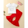 thumbnail image 2 of Franhais Baby Girls Summer Clothes Set Letter Print Short Sleeves T-shirt Tops and Stretch Casual Flare Pants, 2 of 9