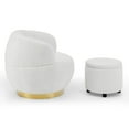 thumbnail image 4 of Swviel Barrel Chair with Storage Ottoman, Round Velvet Upholstered Sofa Chair with Metal Base and Curved Backrest, Modern Lounge Chair for Living Room Bedroom, White, 4 of 7