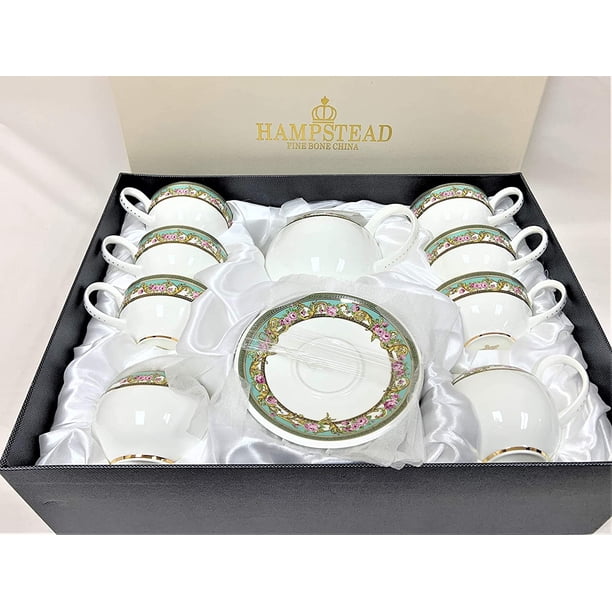 Hampstead Collection Green Designed Fine Bone China 15 pcs Tea Set