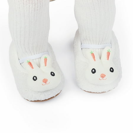 

Quealent Baby Booties Baby Cotton Booties Stay On Slipper Winter Warm Soft Shoes Non-Skid Ankle Boots Crib Shoes White 12 Months