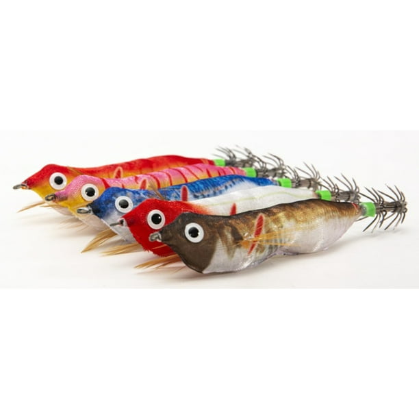 Becaristey Topwater Squid Jigs Glow Wood Shrimp Fishing Lure High Reusable  Wear-resistant Bait Simulation Animal Freshwater Red 