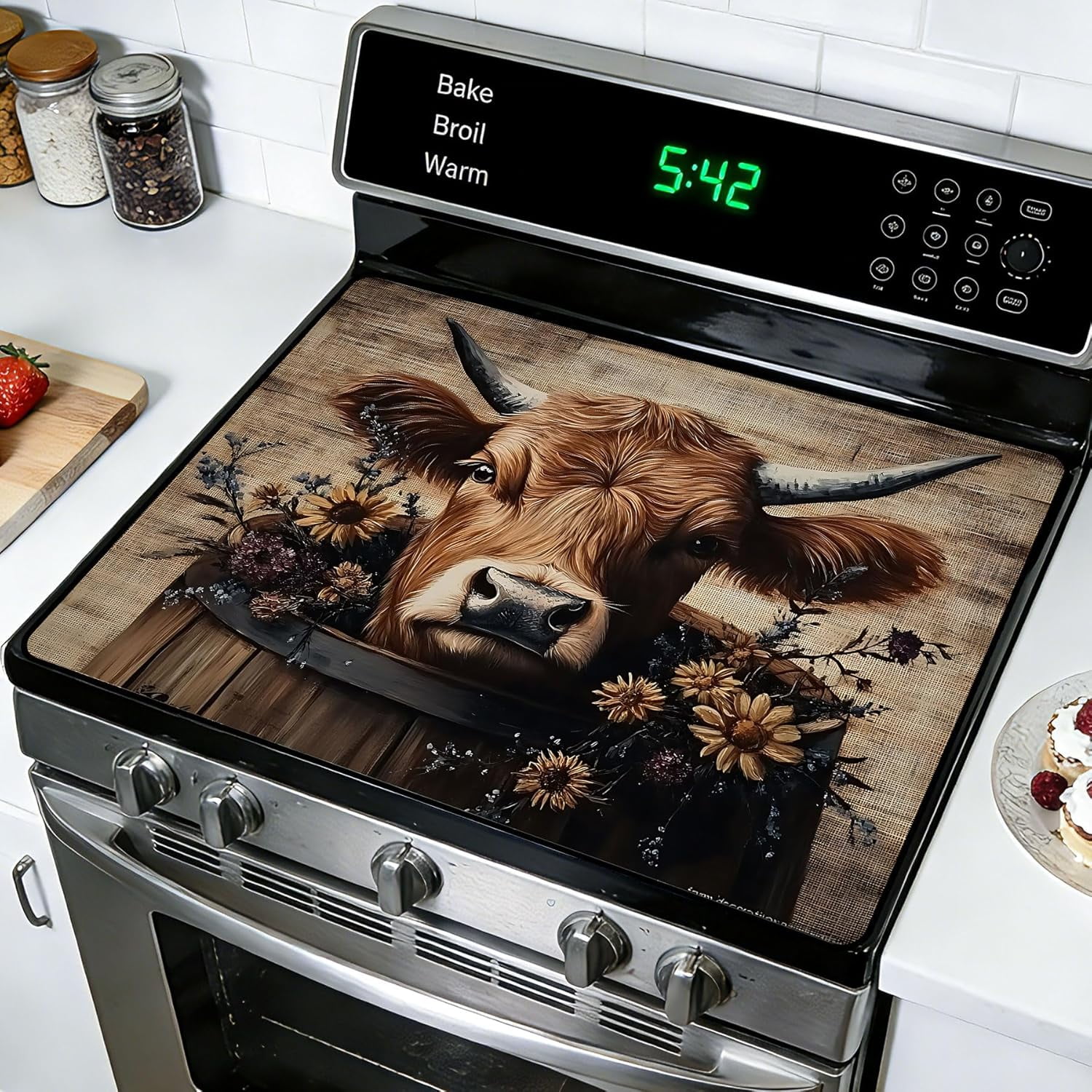 Stove Top Cover for Electric Stoves: All-in-One Heat-Resistant Protector Mat, Non-Slip Kitchen Counter Mat Cow Pattern 28''''x20''''