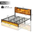 thumbnail image 5 of Gacfiew King Size Bed Frame and Storage Headboard, LED Bed Frame with USB Charging Station, Metal Platform Bed Frame King with Hidden Storage Space, No Box Spring Needed, Vintage Brown, 5 of 8