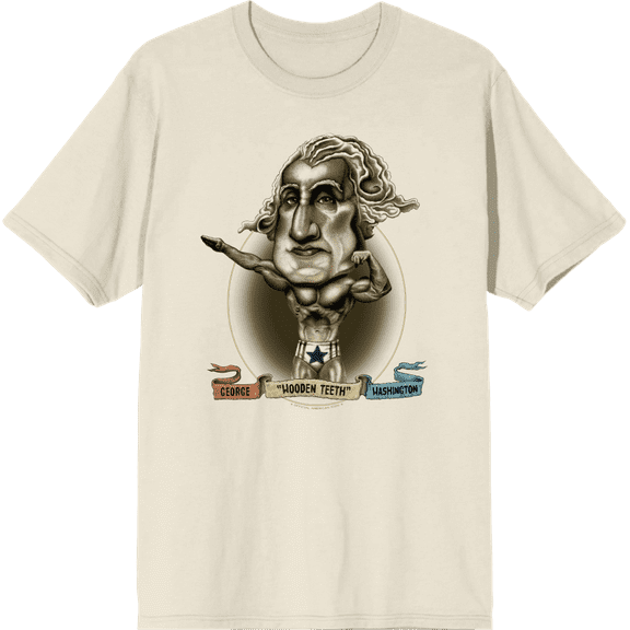 Muscular George Washington Caricature Adult Natural Crew Neck Short Sleeve Tee-XXL