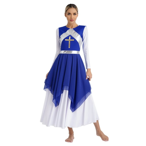Dpois Tunic Casual Long Sleeve Overlays Liturgical Praise Dance Dress (Women's)