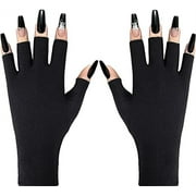 NOGIS Anti UV Gloves for Gel Nail Lamp,Professional UV Protection Gloves for Manicures, Fingerless Gloves for Protecting Hands from Nails UV Light (Black)