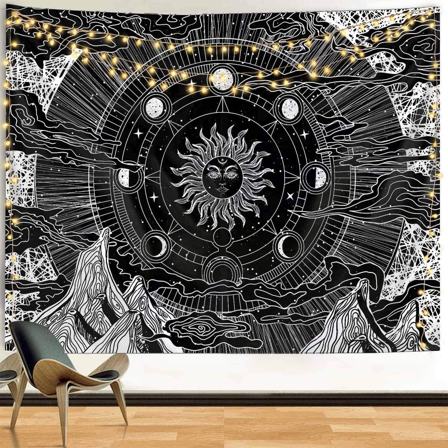 Funeon 36x48inch Small Black and White Tapestry for Bedroom Aesthetic Sun and Moon Zodiac Tapestry Wall Hanging Astrology Witchy Tapestries Indie Room Decor Teen Girl Dorm College Gothic Tapestry