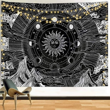 Black and White Tapestry Wall Hanging Extra Large Sun and Moon Tapestry for  Teen Girl Boy Room Dorm College Tapestry Cute Sun with Stars Mountain  Tapestries Indie Room Decor Aesthetic 90x70inch |