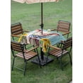 thumbnail image 4 of Outdoor Tablecloth with Umbrella Hole for Patio/Picnic/Party/Camping, Cute Pig Waterproof Table Cloth Square Cover Washable, Yellow Sunflowers Blue Wooden Vintage Art (60"x 60"), 4 of 8