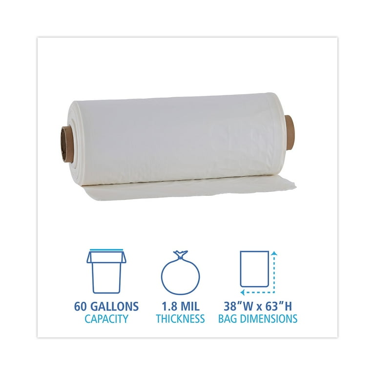 Industrial Drum Liners Rolls, 60 gal, 1.8 mil, 38 x 63, Clear, 1 Roll of 75 Bags Industrial Drum Liners Rolls, 60 gal, 1.8 mil, 38 x 63, Clear, 1 Roll of 75 Bags