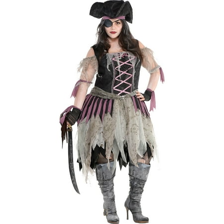 Haunted Pirate Wench Costume for Adults, Plus Size, With a Dress, Hat, and More