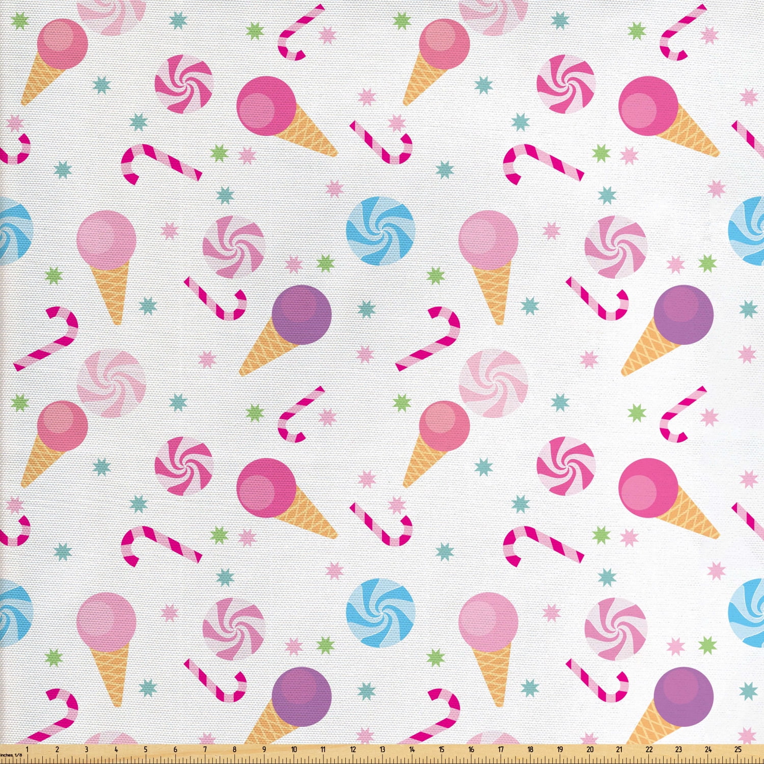 Ice Cream Fabric by the Yard, Sweets Pattern with Ice Cream Cones and