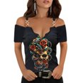 thumbnail image 1 of Puntoco Blusa de manga corta con cuello en V suelta con estampado floral roto para mujer Puntoco Puntoco-7602, 1 of 7
