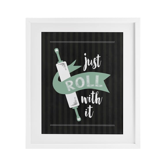 Stupell Industries Contemporary Roll With It Black & Green White Framed Print Under Glass, 17 x 21, by Lettered and Lined