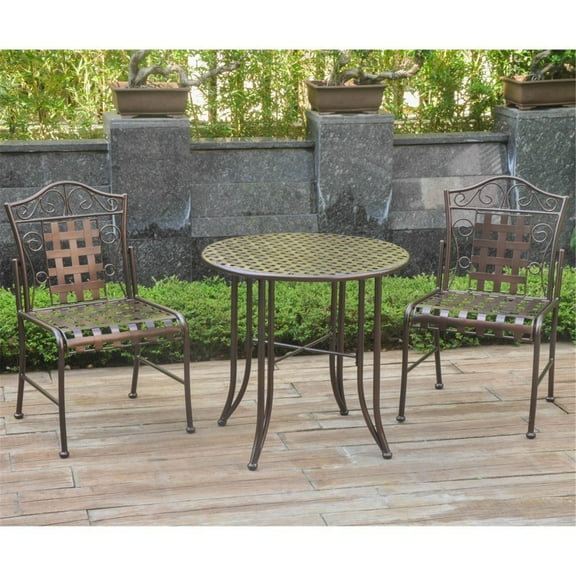 Bistro Iron Patio Set - 30" Table & 2 Chairs - Outdoor Dining Furniture for Porch, Deck, or Garden