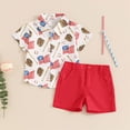 thumbnail image 3 of HCNTES Boys Girls Short Sleeved Shorts Suit Children Fashionable Independence Day Print Outfit for Little kids Big Kids(D01-White,6-12 Months), 3 of 9