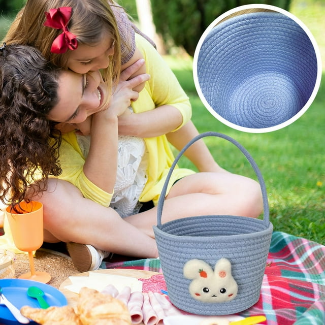 Personalized Easter Basket, Adorable Woven Easter Basket with Cute Bunny Design Perfect for Easter Egg Hunts and Spring Decorations, The Ideal Easter Gift (Blue)