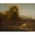 thumbnail image 3 of Nicolaes Pietersz. Berchem 14x12 Black Modern Framed Museum Art Print Titled - Landscape with Animals and a Shepherd, 3 of 5