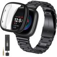 thumbnail image 1 of REQO for Fitbit Versa 4/Sense 2 Solid Stainless Steel Wrist Band with Watch Case,for Versa 3/Sense Metal Replacement Straps and Screen Protection Case for Women Men, 1 of 6