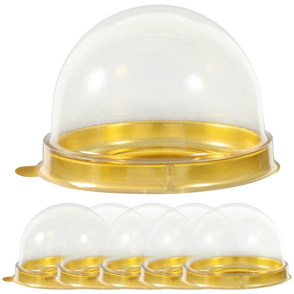 50pcs Round Plastic Yolk Puff Blister Boxes with Golden Tray, Dome Container for Baking and Food Packing