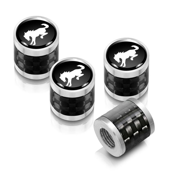iPick Image for Ford Bronco in Black on Real Carbon Fiber Barrel Silver Aluminum Tire Valve Stem Caps, Official Licensed