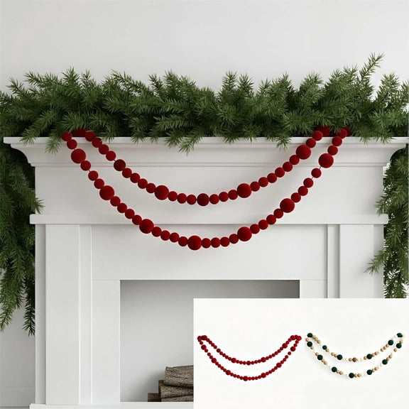 6ft Flocked Velvet Ball Garland,Christmas Tree Ornament Hanging Decor for Wreath Mantel Home Display
