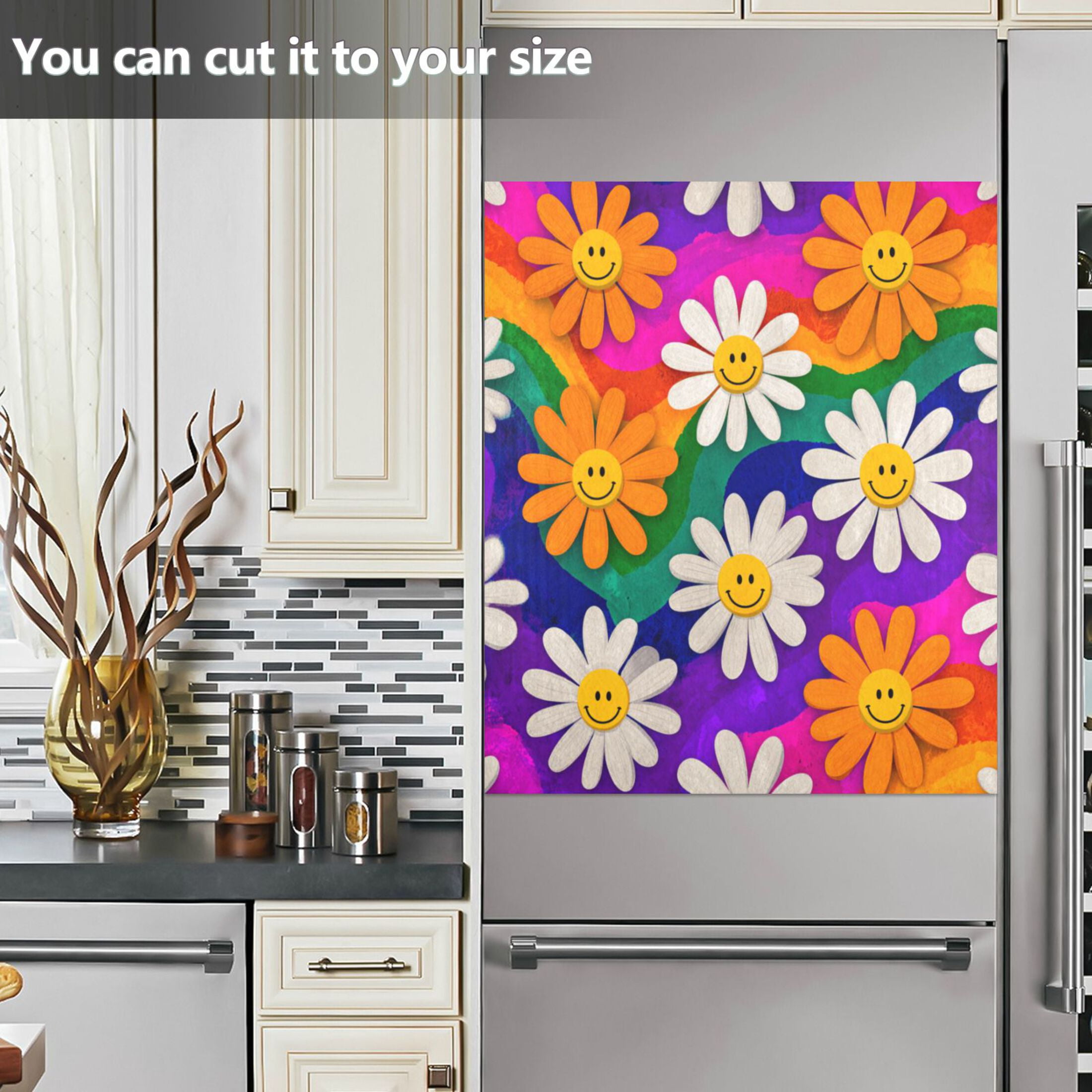 Dishwasher Magnetic Refrigerator Magnet Cover Sticker Home Decorative 23"x26" Rainbow Daisy Flowers