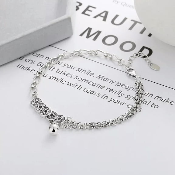 K-KED Real 925 Sterling Silver Bracelet For Women Five Emperor Coins Rolo Link 7inchL