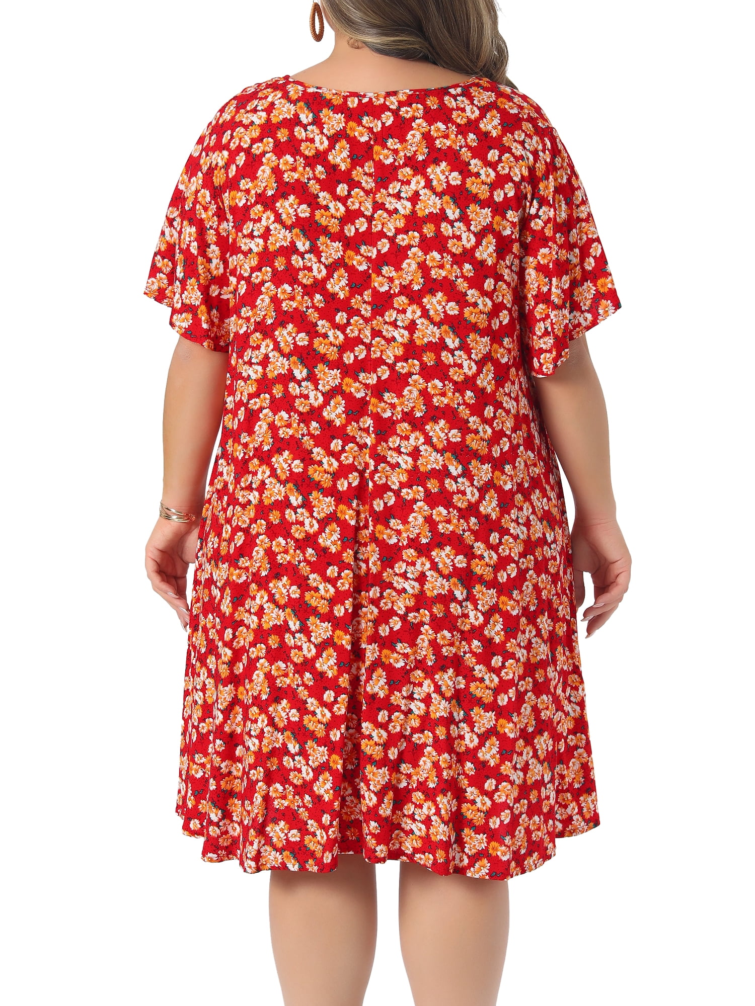 DARING DIVA Women's Plus Summer Short Sleeve V Neck Dress 2X Red