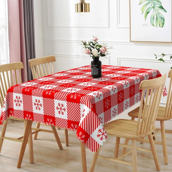 Nanqianyi Red and White Checkered Tablecloth Rectangle for Christmas, Stain Resistant, Waterproof Plaid Table Cloth for Holiday Dinner, 60 x 84 Inch