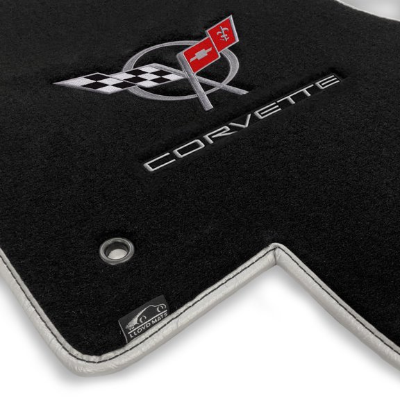 Lloyd Mats Custom Fit Floor Mats for C5 Corvette 1997-2004 Double Silver Flag LogoMat 2Pc Set Black